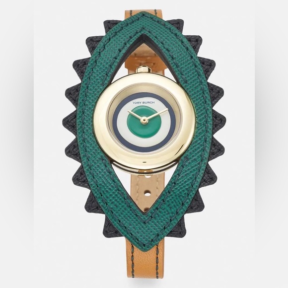 Tory Burch Evil Eye Bangle Watch, Luggage Leather/Green, 27 MM, TBW5021 - Picture 1 of 9